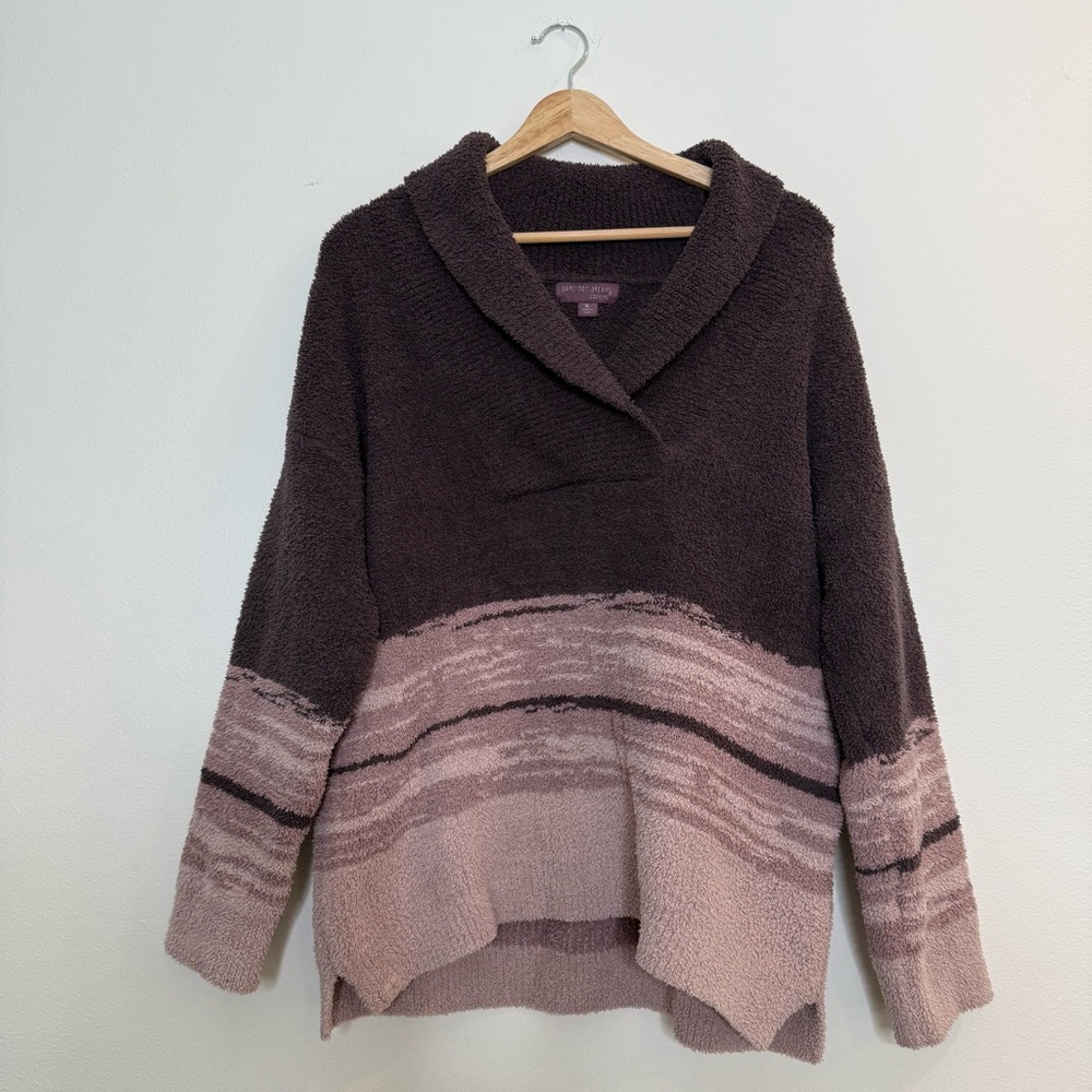 Barefoot Dreams Two-Tone Shawl Collar Sweater in Dark Brown and Dusty Pink